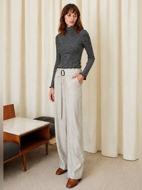 Nanushka Suki Ribbed Mockneck Stripe Top XS Fitted Stretch Minimalist
